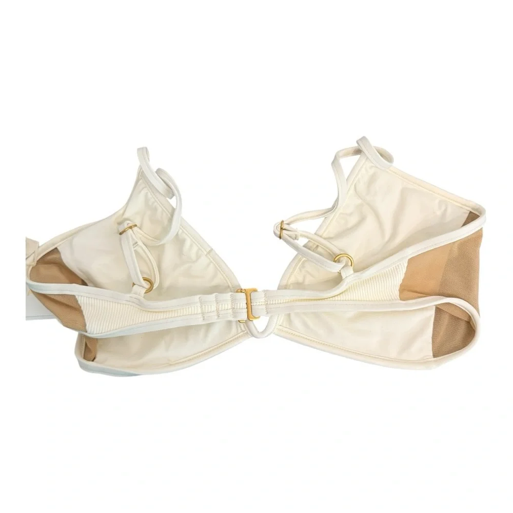 L*SPACE Macey Two Tone with Mesh Bikini Top in‎ Cream and Tan Size M NWT